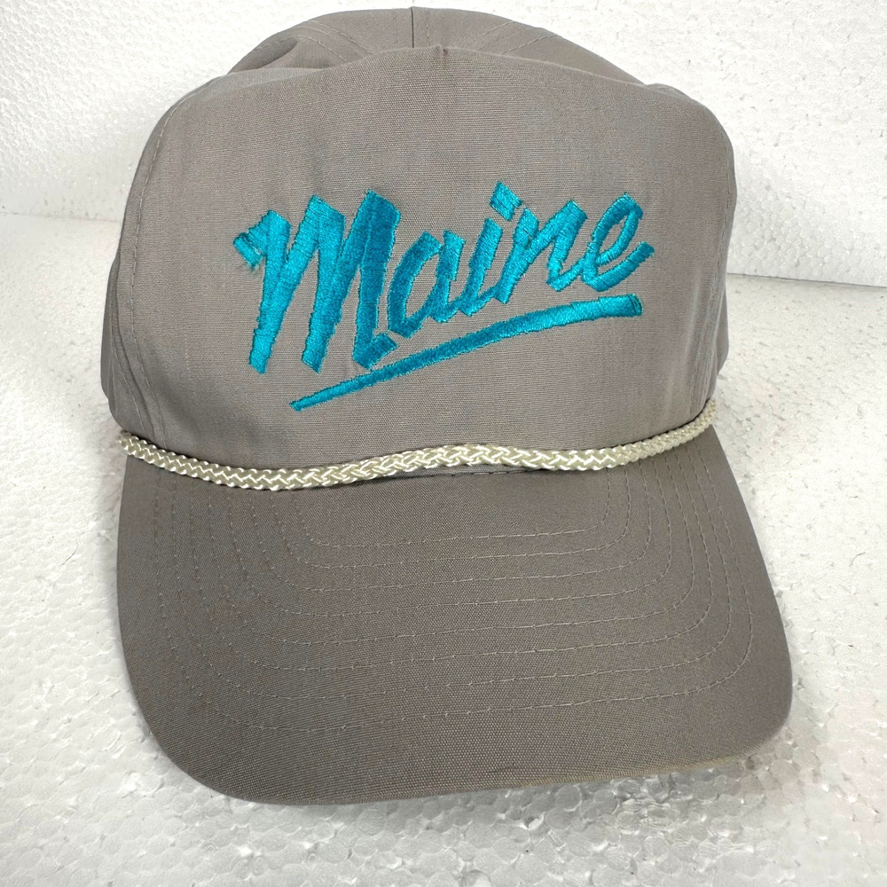 Vintage Maine Snapback Hat Gray Blue Embroidered Adjustable 80's Trucker